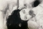charcoal drawing of amy lee of evanescence in the my immortal music video with a rose over her mouth