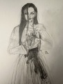 amy lee in a bloody alexander mcqueen dress holding her heart